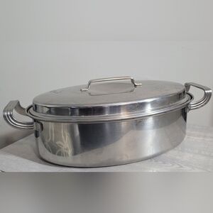 Ekco Flint Ware Tri-Clad Stainless Steel Casserole Pan Vintage Mid Century USA